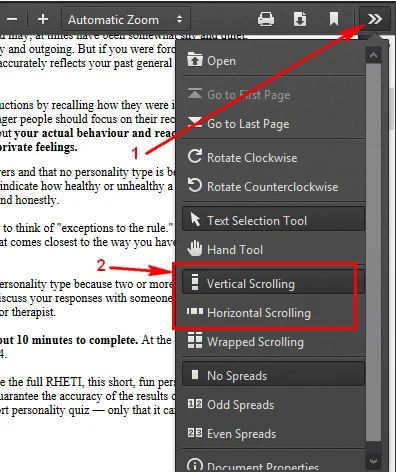 horizontal or vertical scrolling function on pdf
